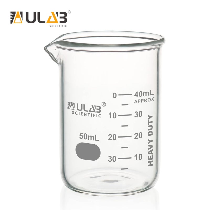 ULAB Heavy Duty Glass Beakers, 10pcs of Vol.50ml(1.7oz), Borosilicate 3.3 Glass, Thick Wall Beakers, with Double Scale, Superior Durability & Chemical Resistance, UBG1069 - Image 4